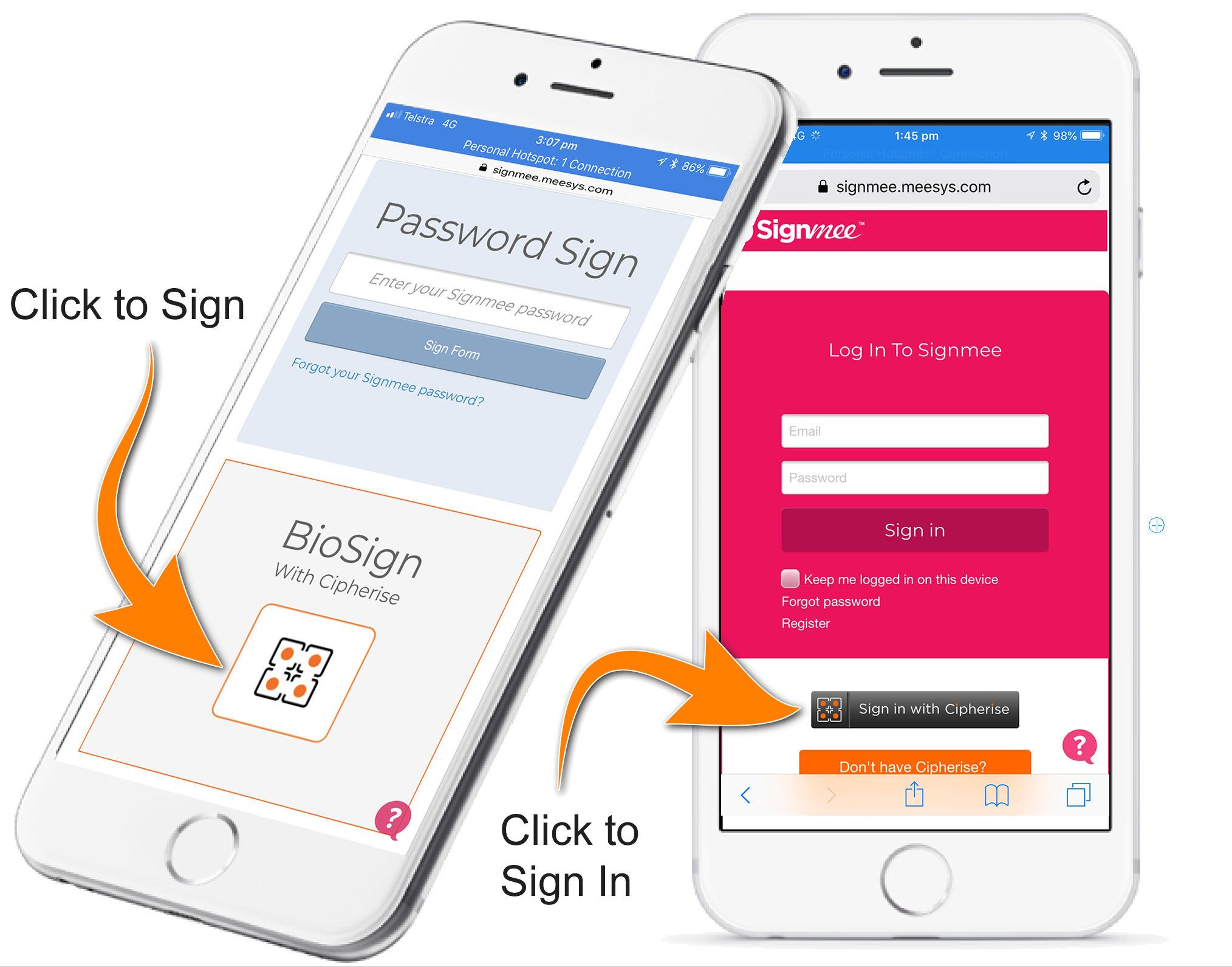 Sign in with Cipherise, and sign forms with Cipherise